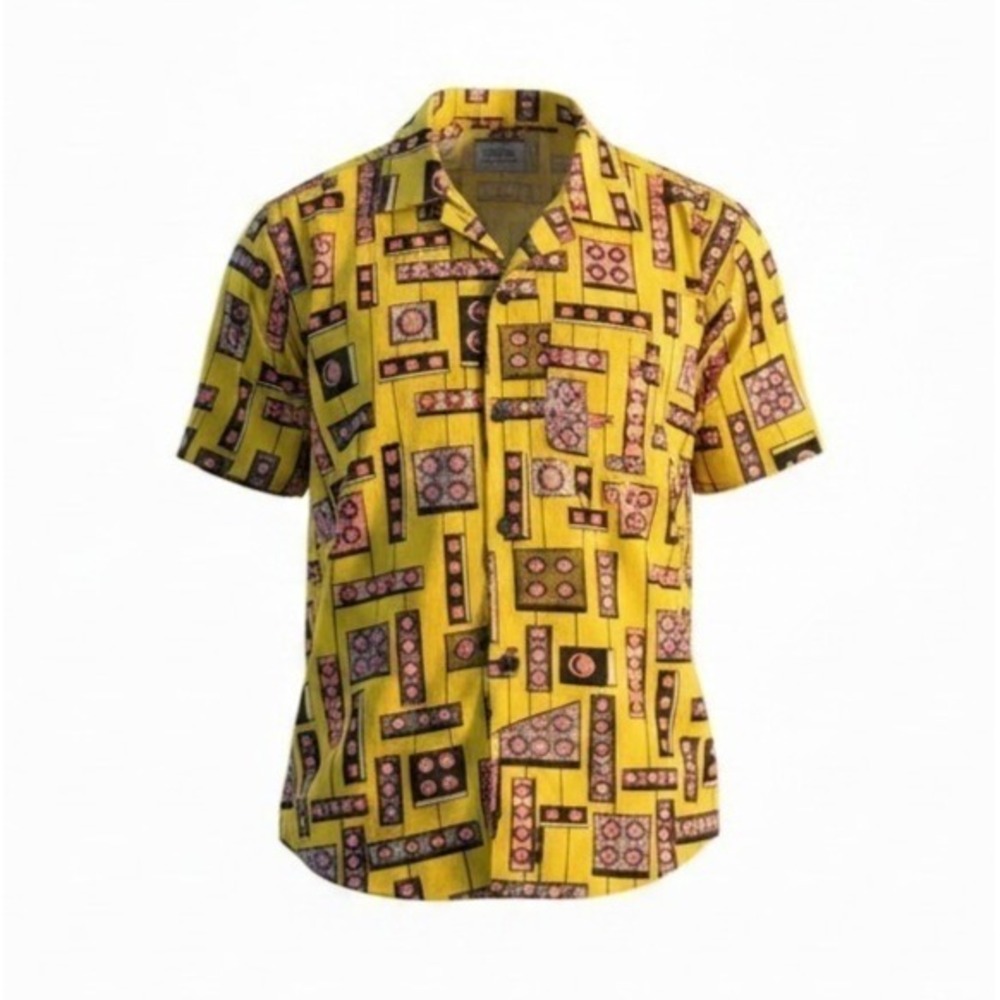 Vibrant Retro-Tech Super Wax Print Handmade Shirt of African Ankara Cotton SZ M